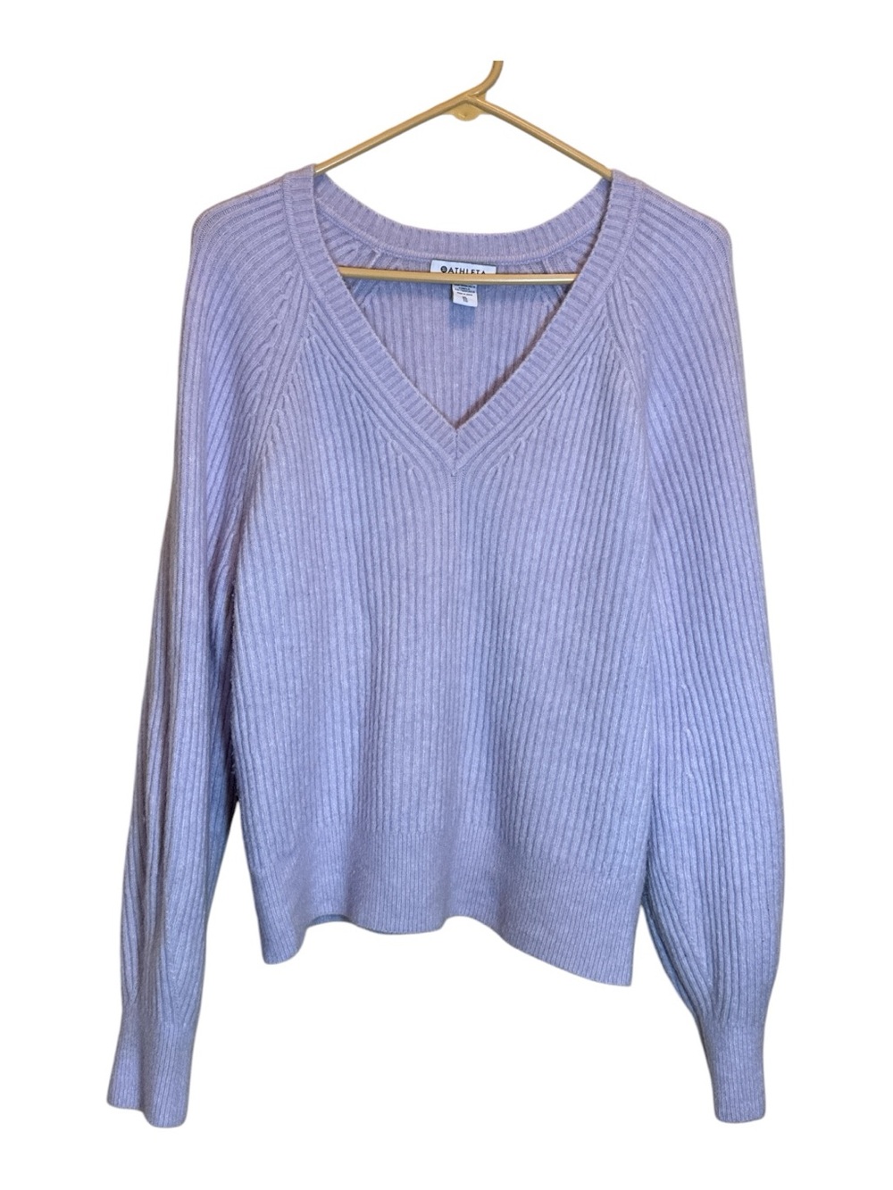 Athleta Layover V-Neck Sweater in Lavender Purple XL Merino Wool Blend